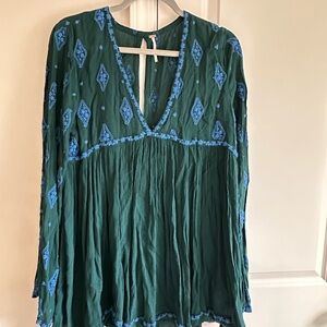 Free People Green and Blue Boho Tunic Top
